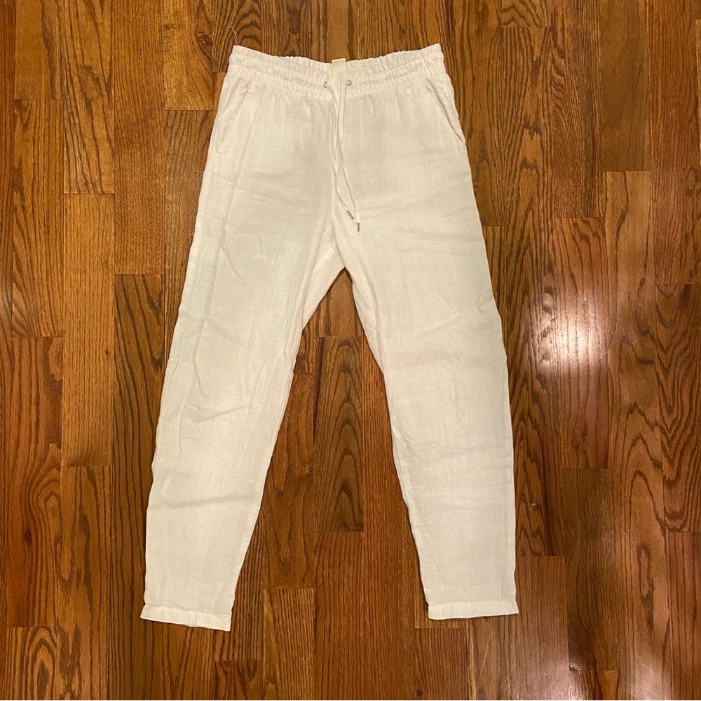 H&M White Linen Drawstring Tie Pants Size 2